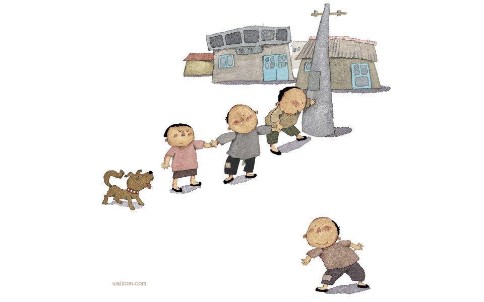 Nostalgic Childhood Illustration Children Playing Eagle Catch Chicken