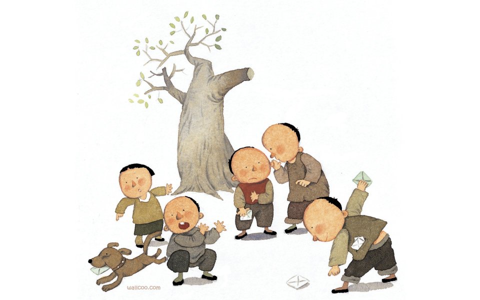 Nostalgic Childhood Illustration Kids Playing Paper Airplane Under Tree