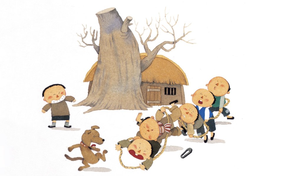Childhood C 09 Rural Children Tug Of War Illustration
