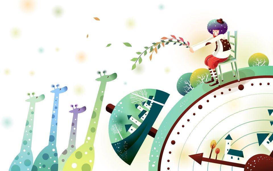 Whimsical Giraffe And Clock Fairytale Illustration