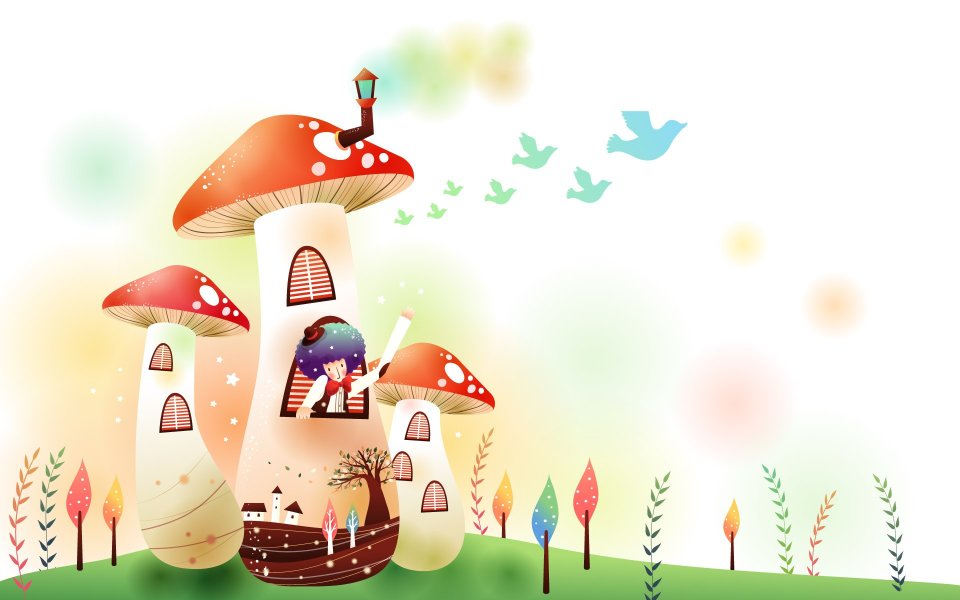 Fairytale Mushroom House Children Illustration