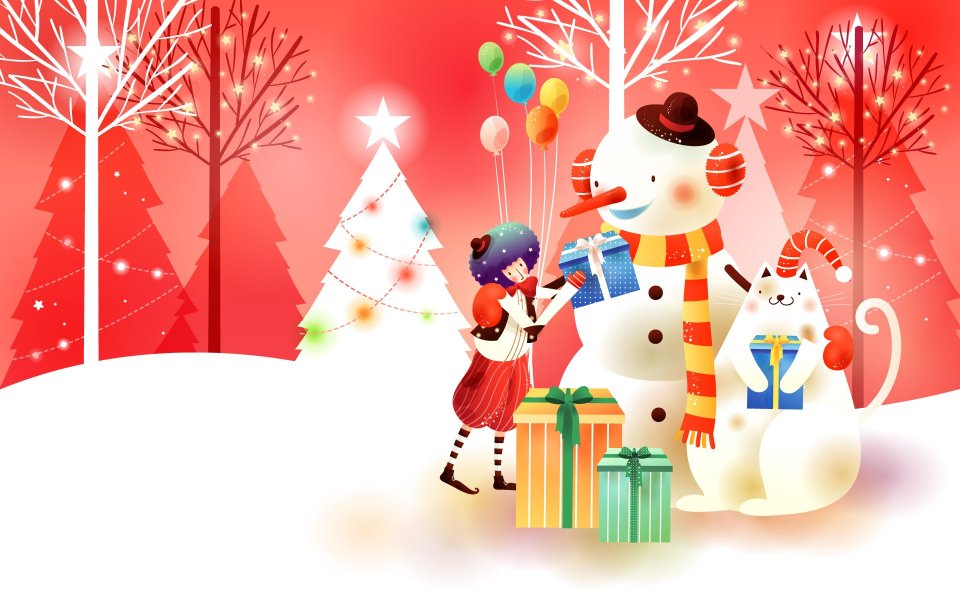 Christmas Cartoon Illustration Snowman And Gifts