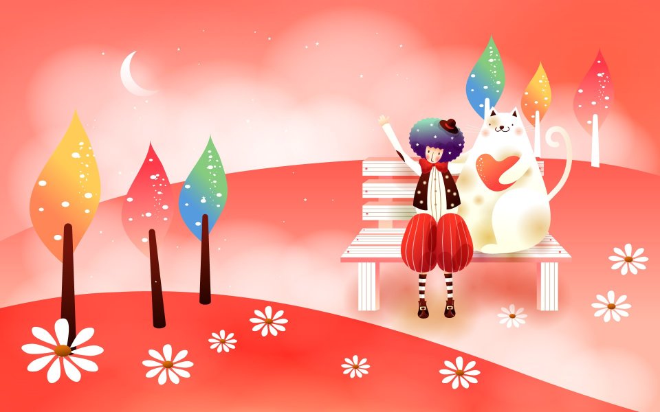 Whimsical Cartoon Illustration Clown And Cat