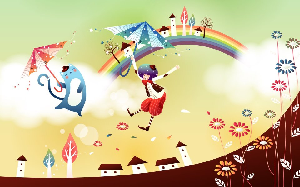 童话世界里的梦幻小丑与蓝猫