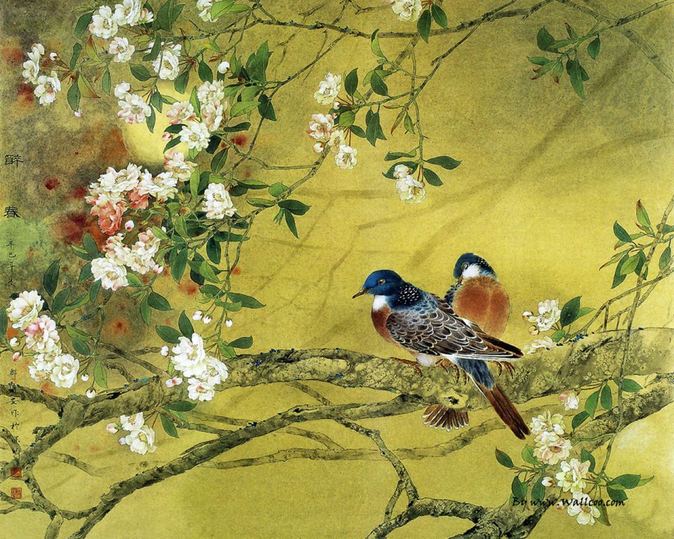 Zou Chuanan Drunk Spring Traditional Chinese Gongbi Flower Bird Painting