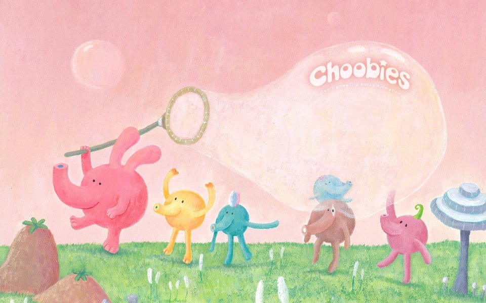 Choobies Cute Colorful Elephants Blowing Bubbles Illustration