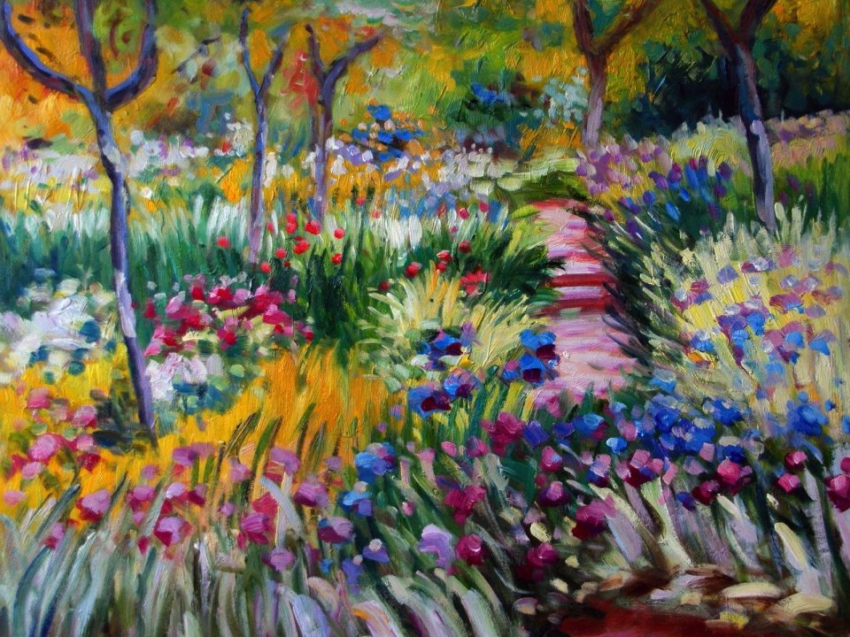 Claude Monet Impressionist Oil Painting Garden Path With Irises