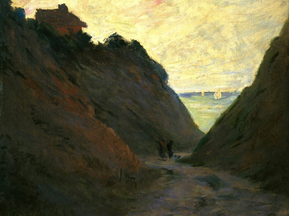Claude Monet Impressionist Coastal Gorge Path Oil Painting