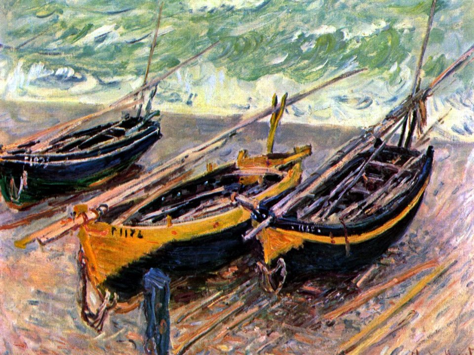 Claude Monet Fishing Boats On Beach Impressionist Oil Painting