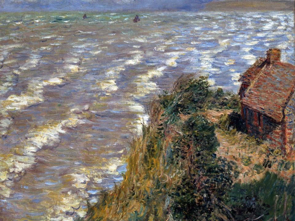 Claude Monet Impressionist Seaside Cliff Cabin Oil Painting