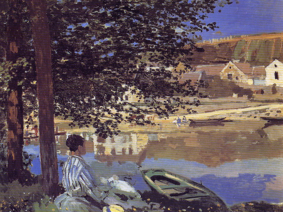 Claude Monet Impressionist Oil Painting Woman By Riverside
