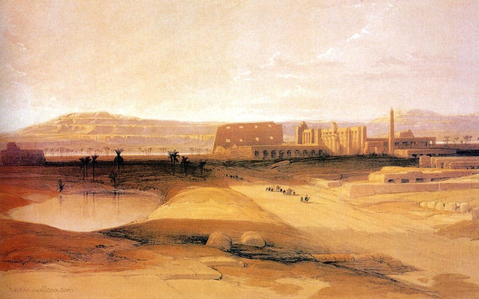 David Roberts 1838 Egypt Biban El Moluk Ancient Ruins Watercolor