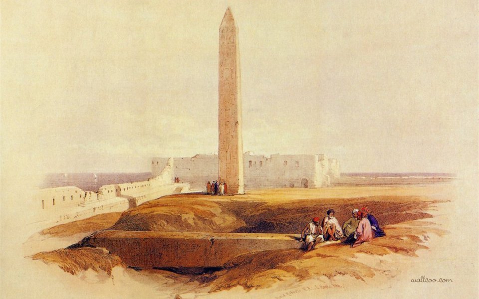 David Roberts 1838 Cleopatras Needle Egypt Watercolor Art
