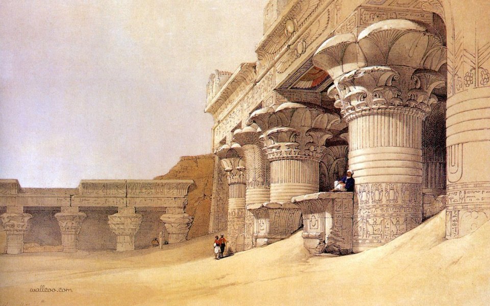 David Roberts 1838 Facade Of Edfu Temple Watercolor