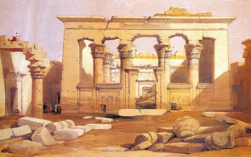 David Roberts 1838 Great Portico Of Kalabasha Watercolor