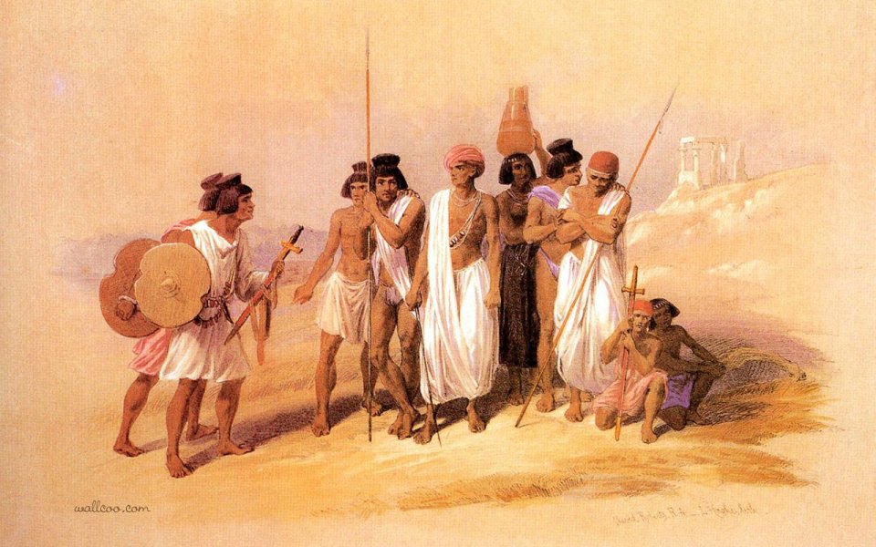 David Roberts Group Of Nubians At Wady Kardassy 1838 Watercolor