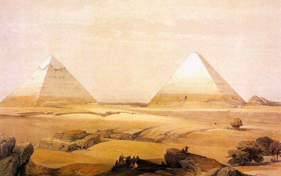 大卫·罗伯茨1838年吉萨金字塔风景水彩画