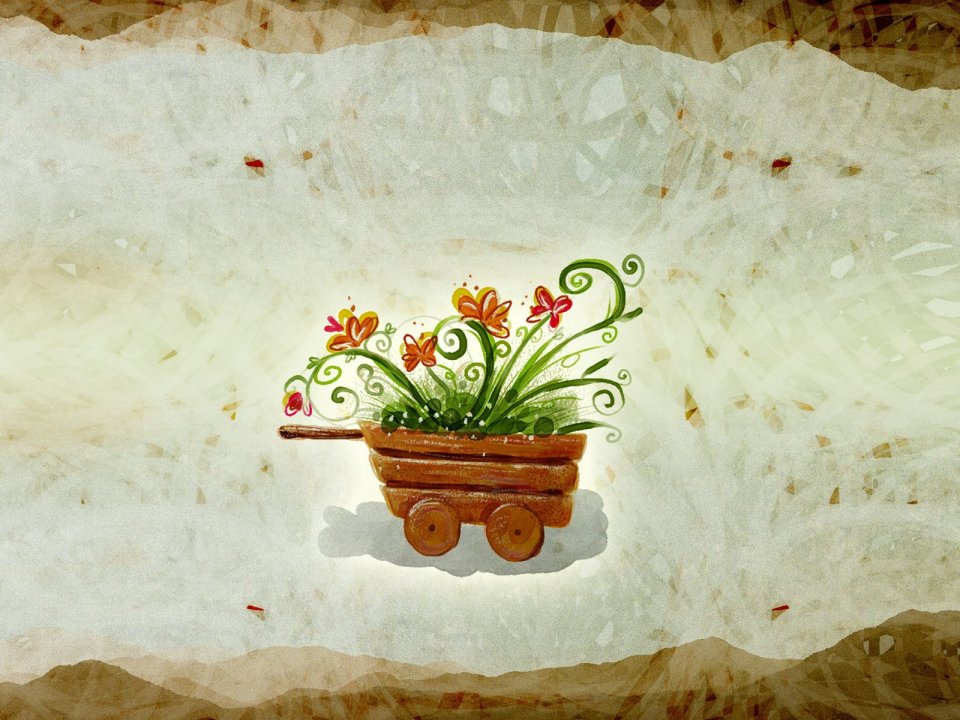 Vintage Hand Drawn Flower Cart Decorative Illustration