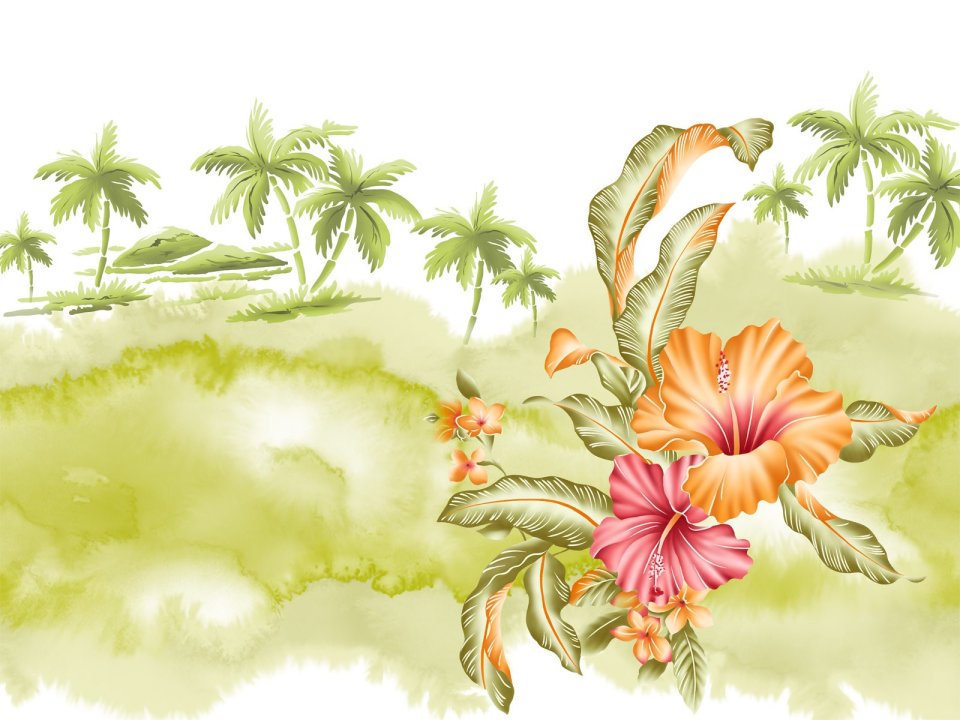 Tropical Island Hibiscus Watercolor Decorative Illustration