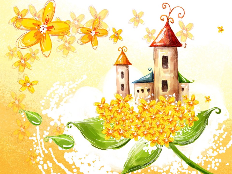 Fairytale Castle And Flower Illustration