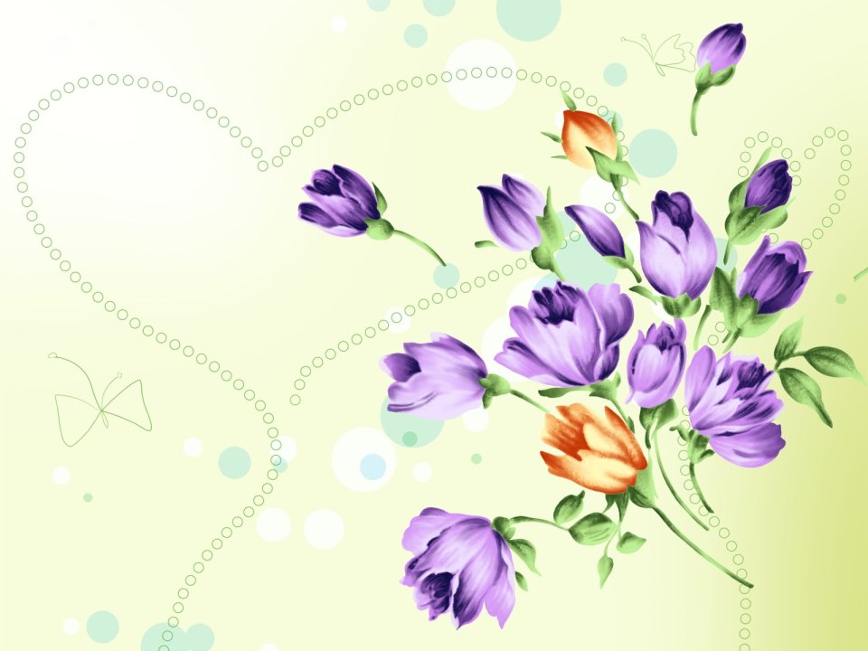 Purple Floral Watercolor Illustration Light Green Background