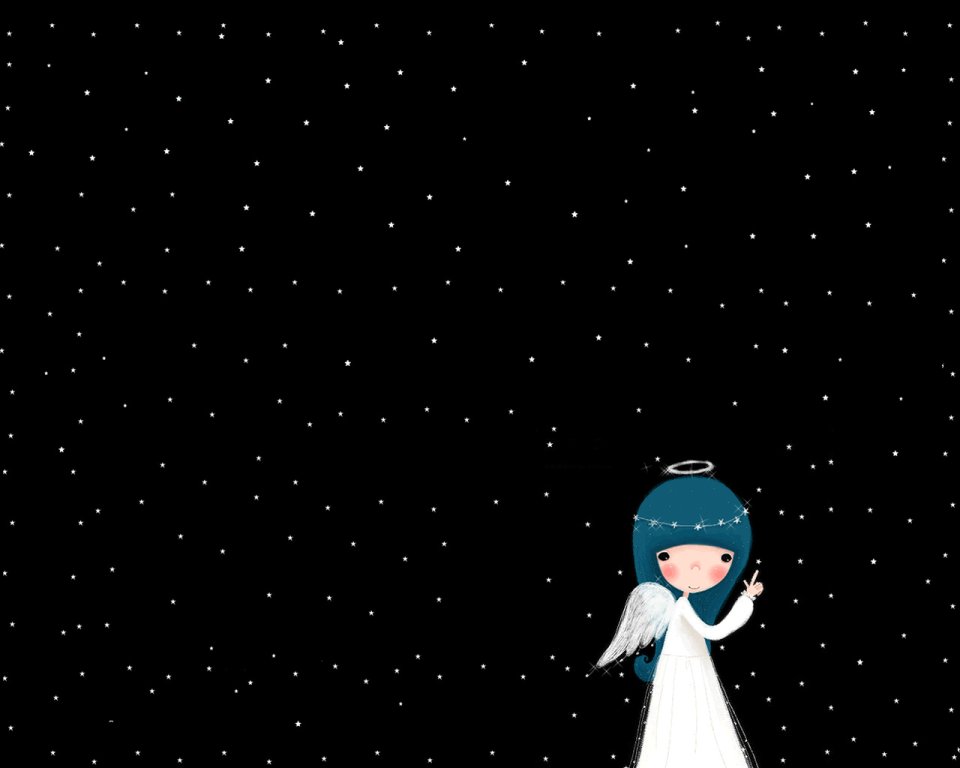 星空下的可爱天使插画