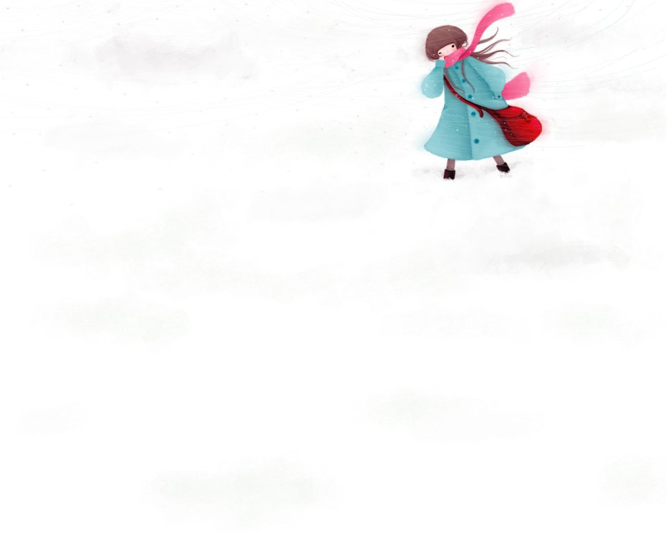雪地中行走的女孩插画