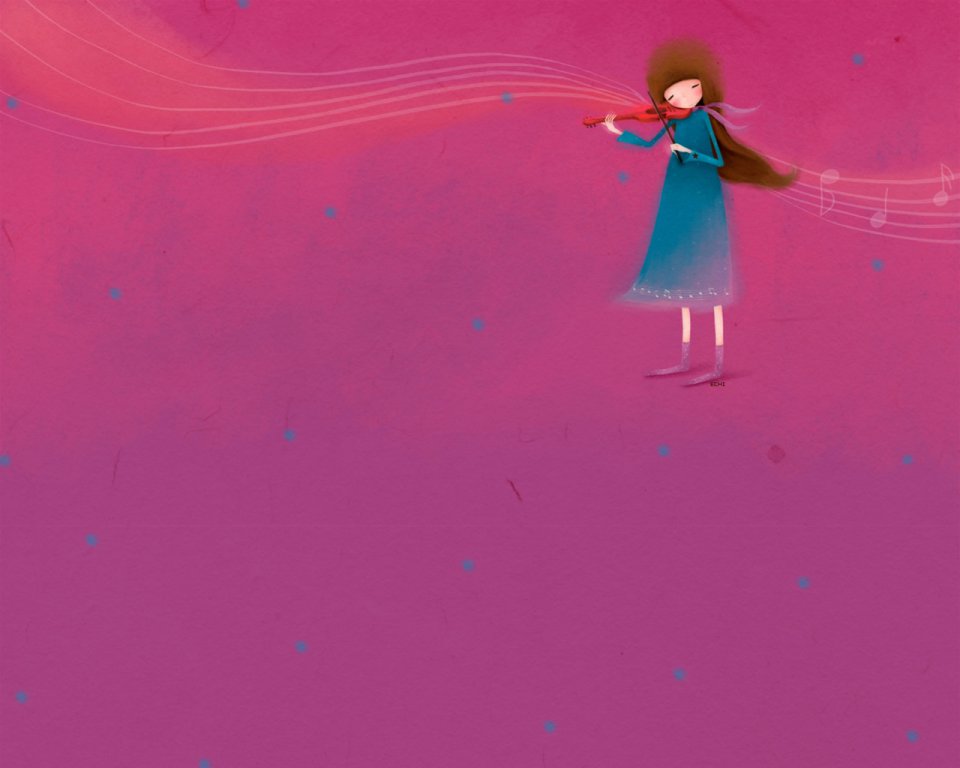 Echi Girl Playing Violin Illustration
