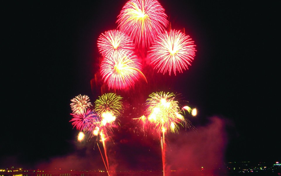 Colorful Festival Fireworks Display In Dark Night Sky