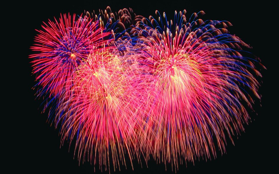 节日庆典多彩烟花绽放夜景实拍