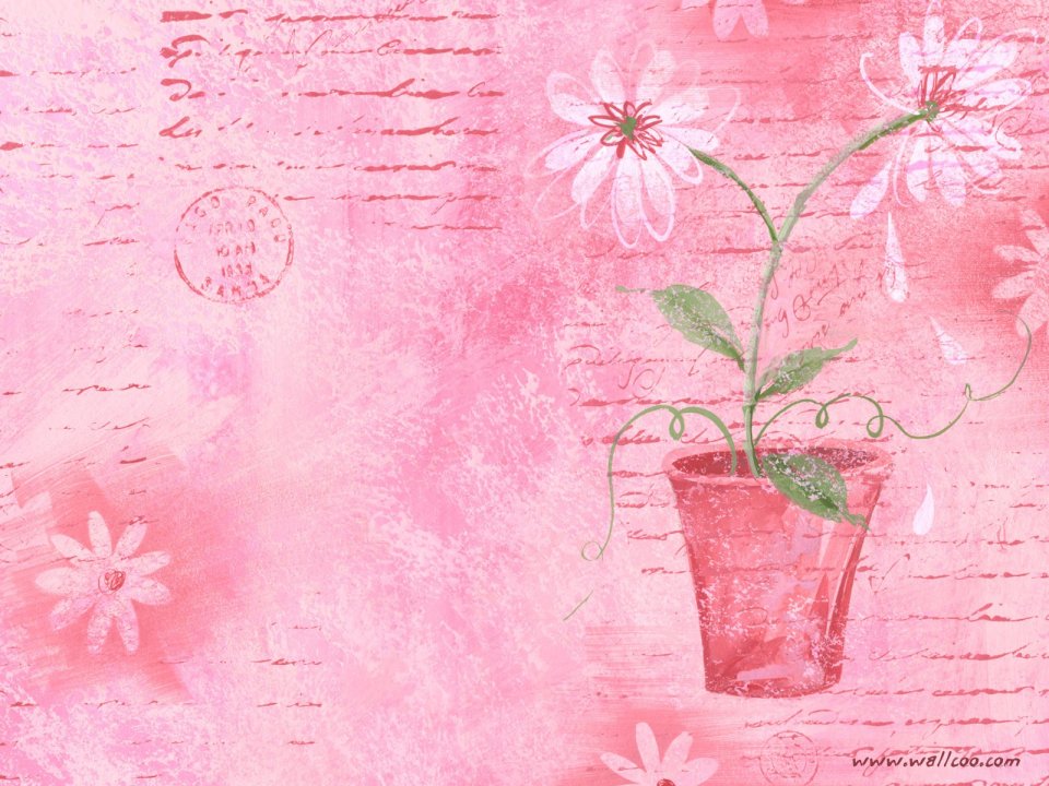 Pink Vintage Artistic Flower Pot Illustration