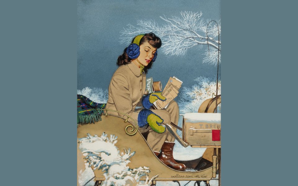 1944年1月29日《星期六晚邮报》封面 取邮件 复古冬日插画