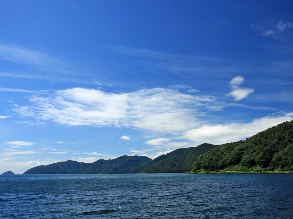 Hokkaido Summer Lake Green Mountains Blue Sky Scenery