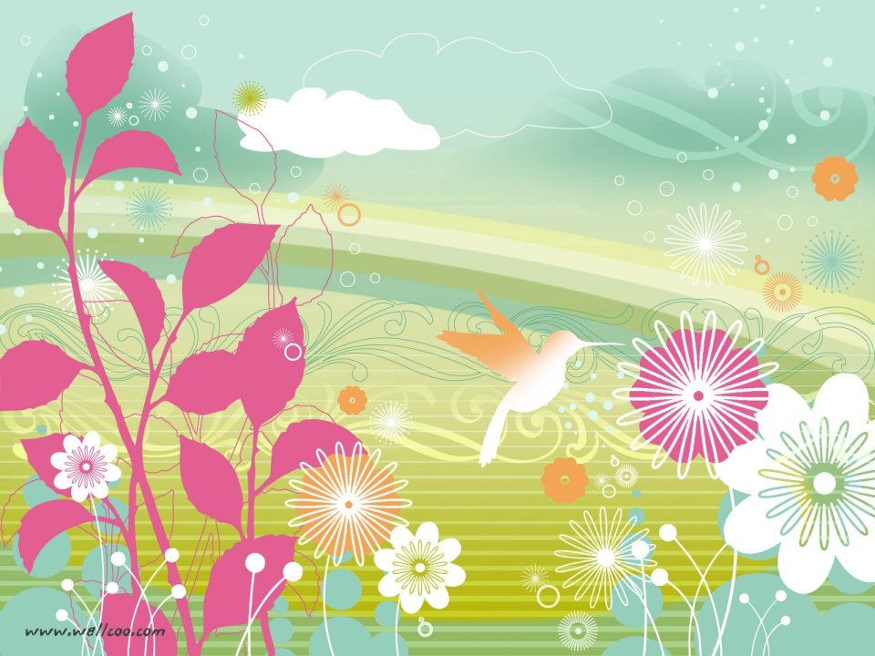 Fresh Vector Hummingbird And Flowers Illustration