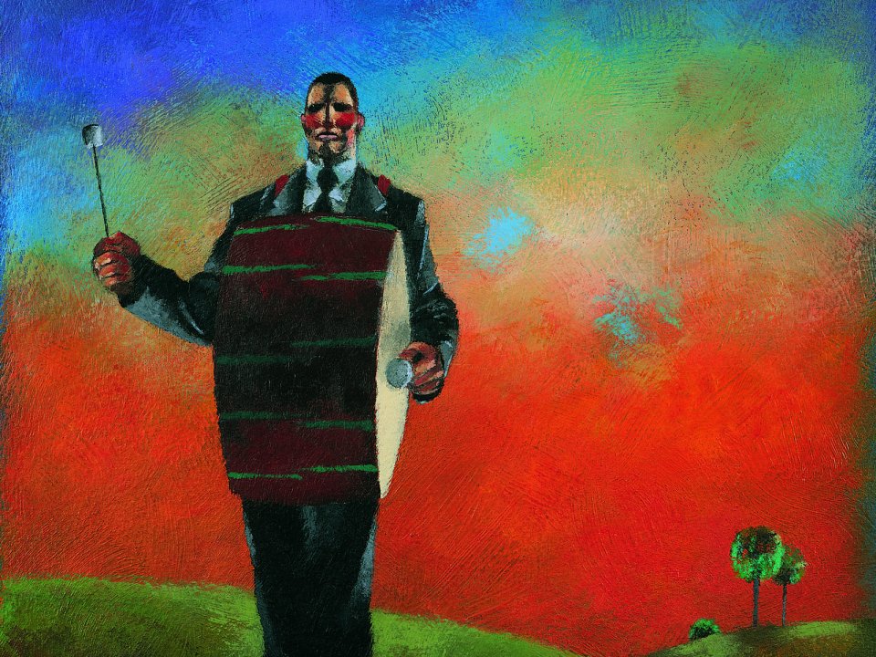 Surreal Business Concept Illustration Businessman Playing Drum