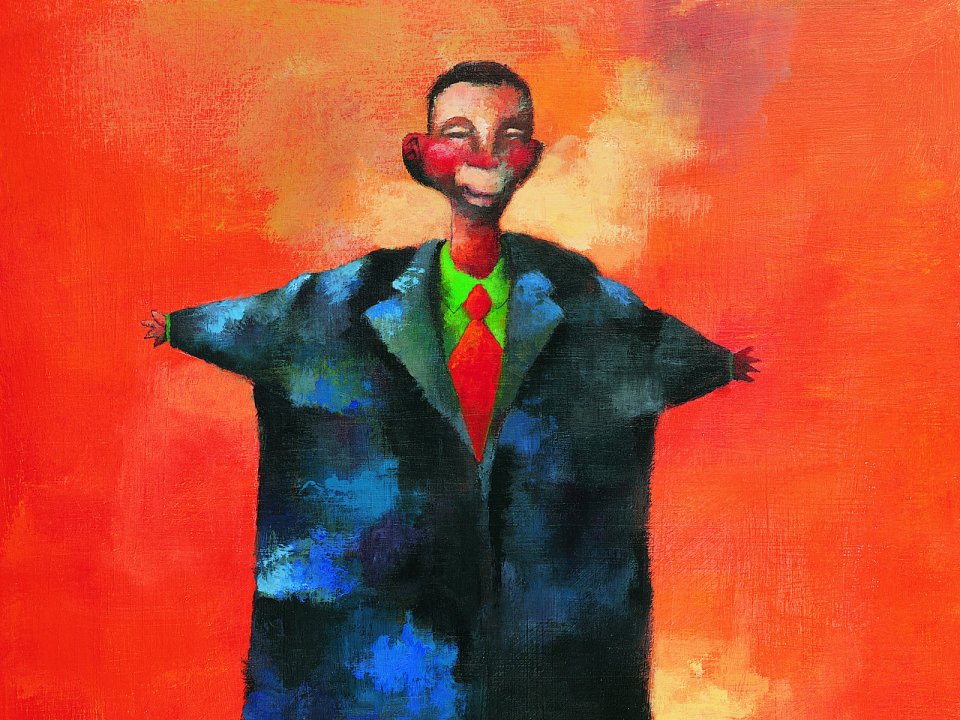 Happy Businessman Open Arms Abstract Business Oil Painting