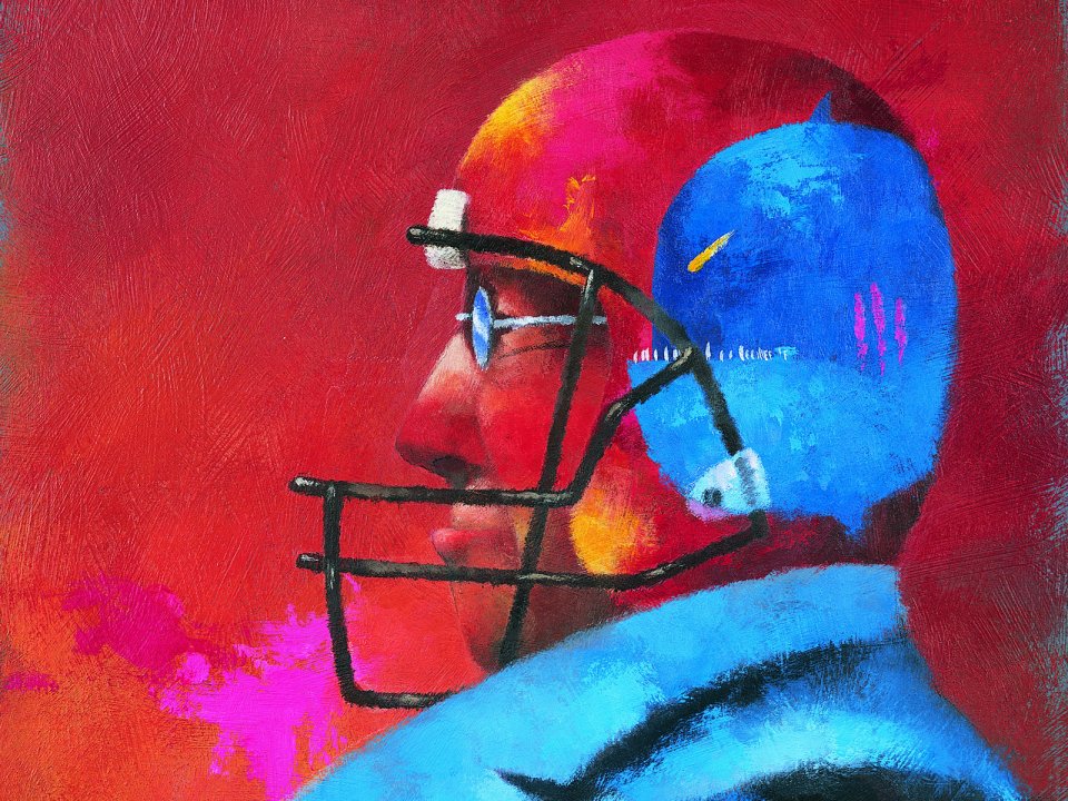 Abstract Oil Painting American Football Player Profile Illustration