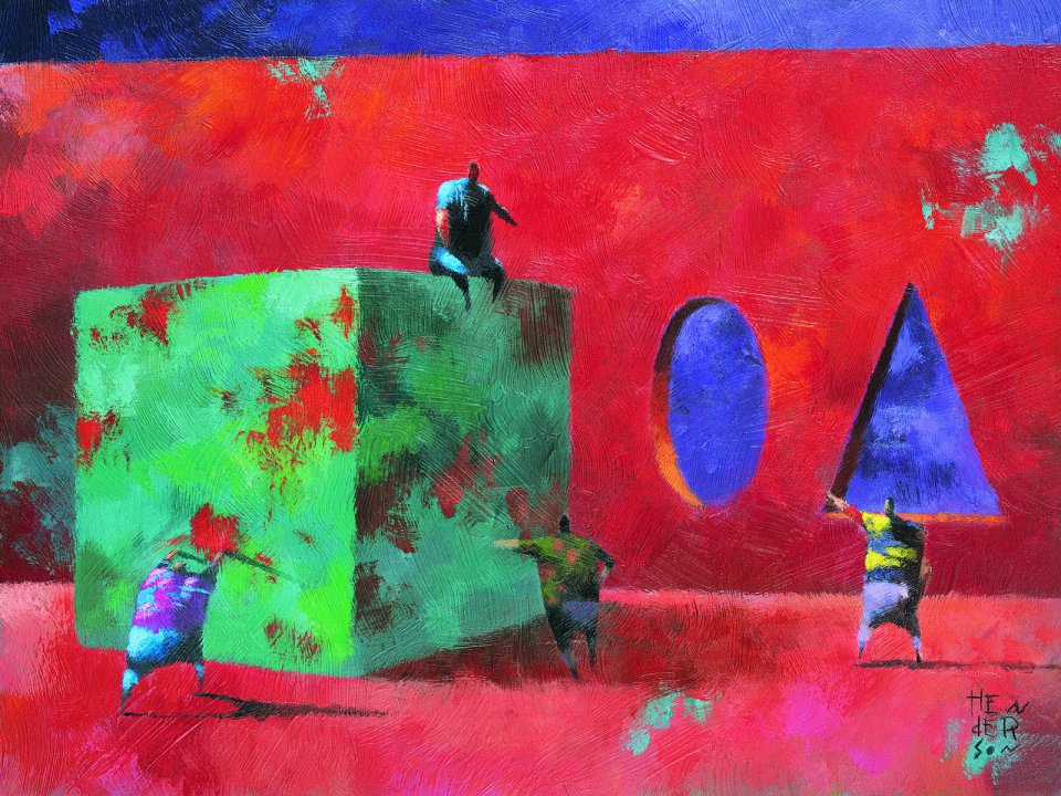 Teamwork Themed Abstract Business Concept Oil Painting