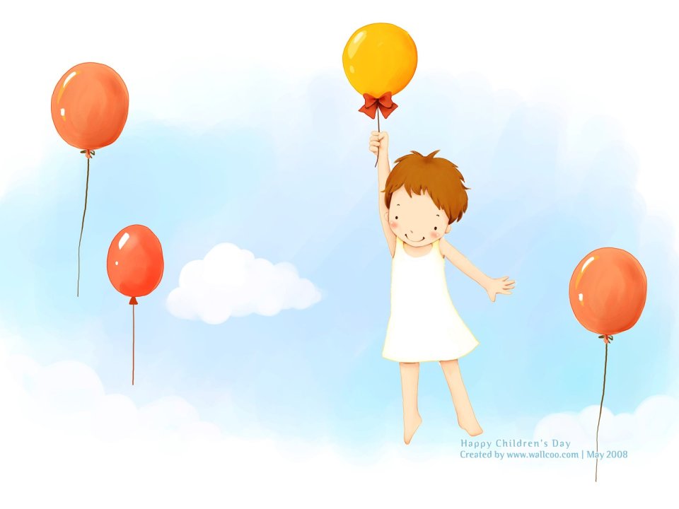 Children Day Cute Little Girl With Balloons Illustration