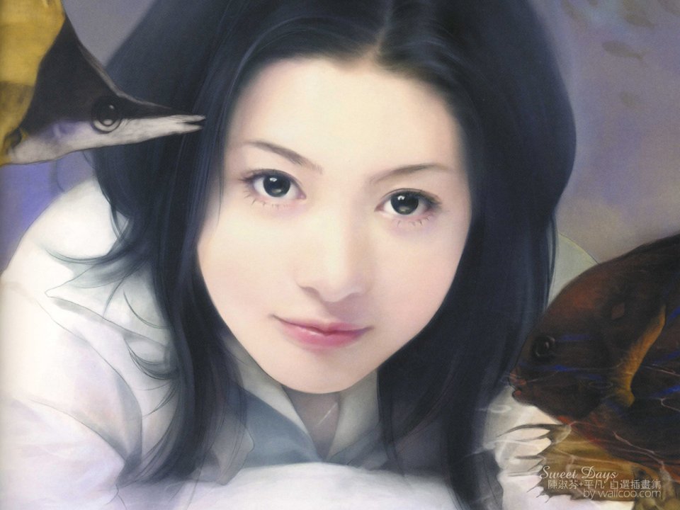 陈淑芬 唯美古风黑发少女人像插画