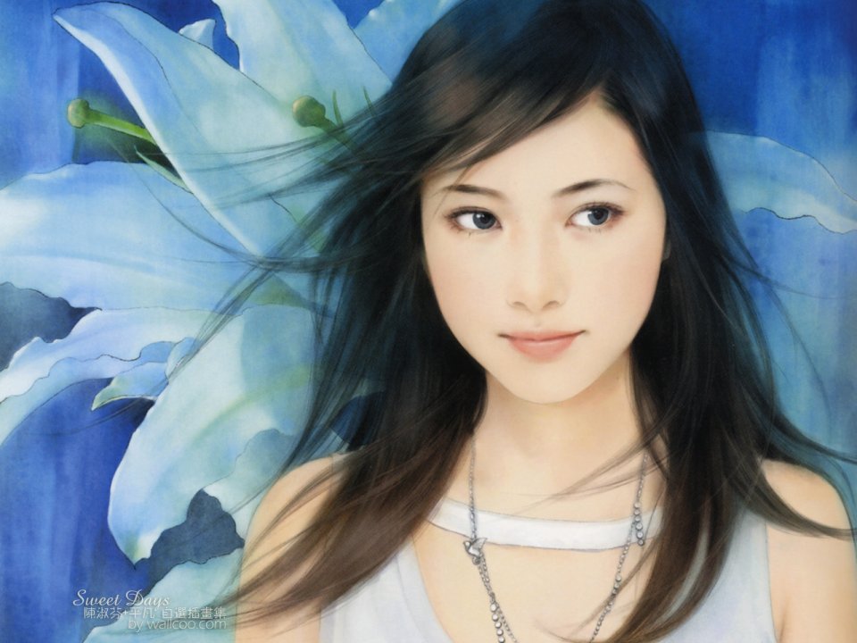 Chen Shufen Sweet Days Blue Lily Long Haired Girl Illustration