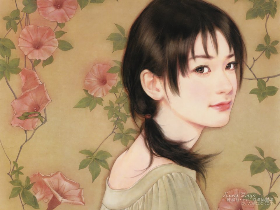 陈淑芬甜蜜时光系列 牵牛花旁的温婉少女插画