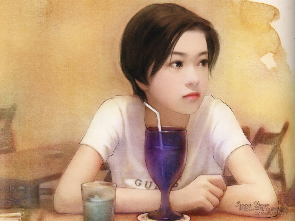 Chen Shufen Sweet Days Cafe Short Haired Girl Watercolor Illustration