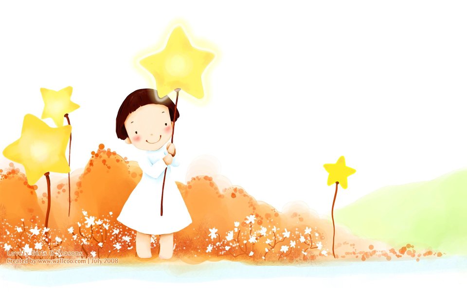 Cute Little Girl Holding Glowing Star Watercolor Illustration
