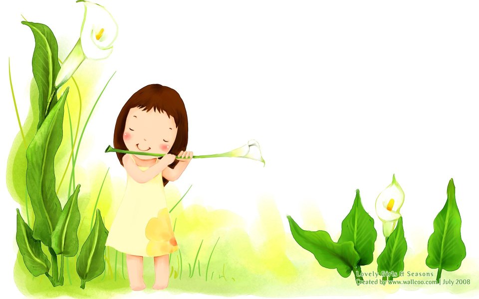 Cute Little Girl Blowing Calla Lily Watercolor Illustration
