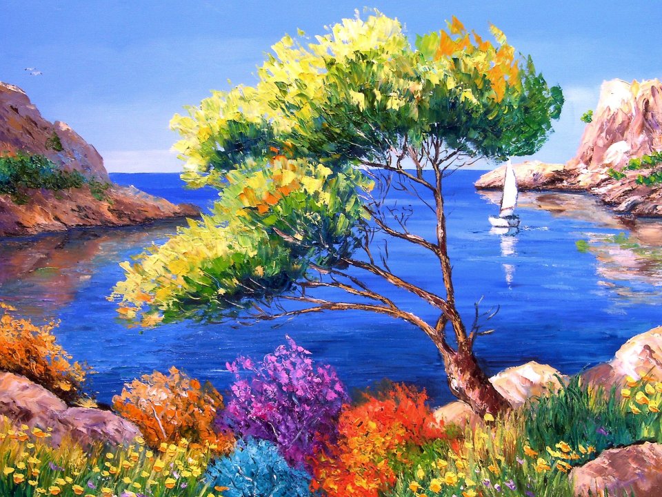 法国画家Jean-Marc Janiaczyk 卡朗格峡湾海岸风景油画