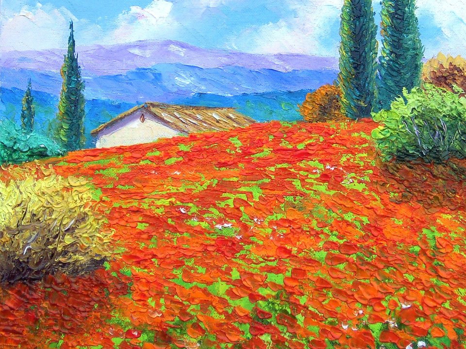 Jean Marc Janiaczyk Provence Red Flower Field Landscape Oil Painting