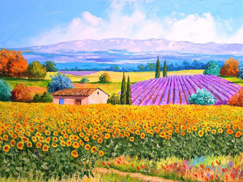 Jean Marc Janiaczyk Provence Sunflower Lavender Landscape Painting