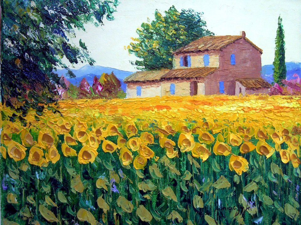 Jean Marc Janiaczyk Provence Sunflower Field Country House Painting