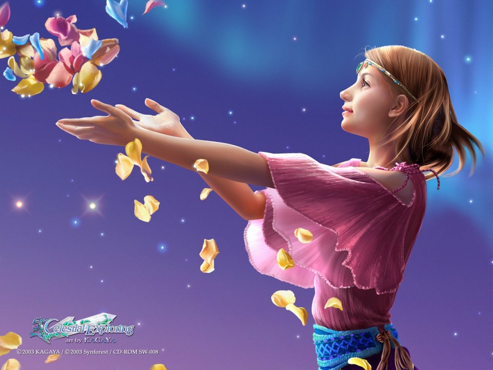 KAGAYA Celestial Exploring Blessing Girl Petals Starry Sky Art
